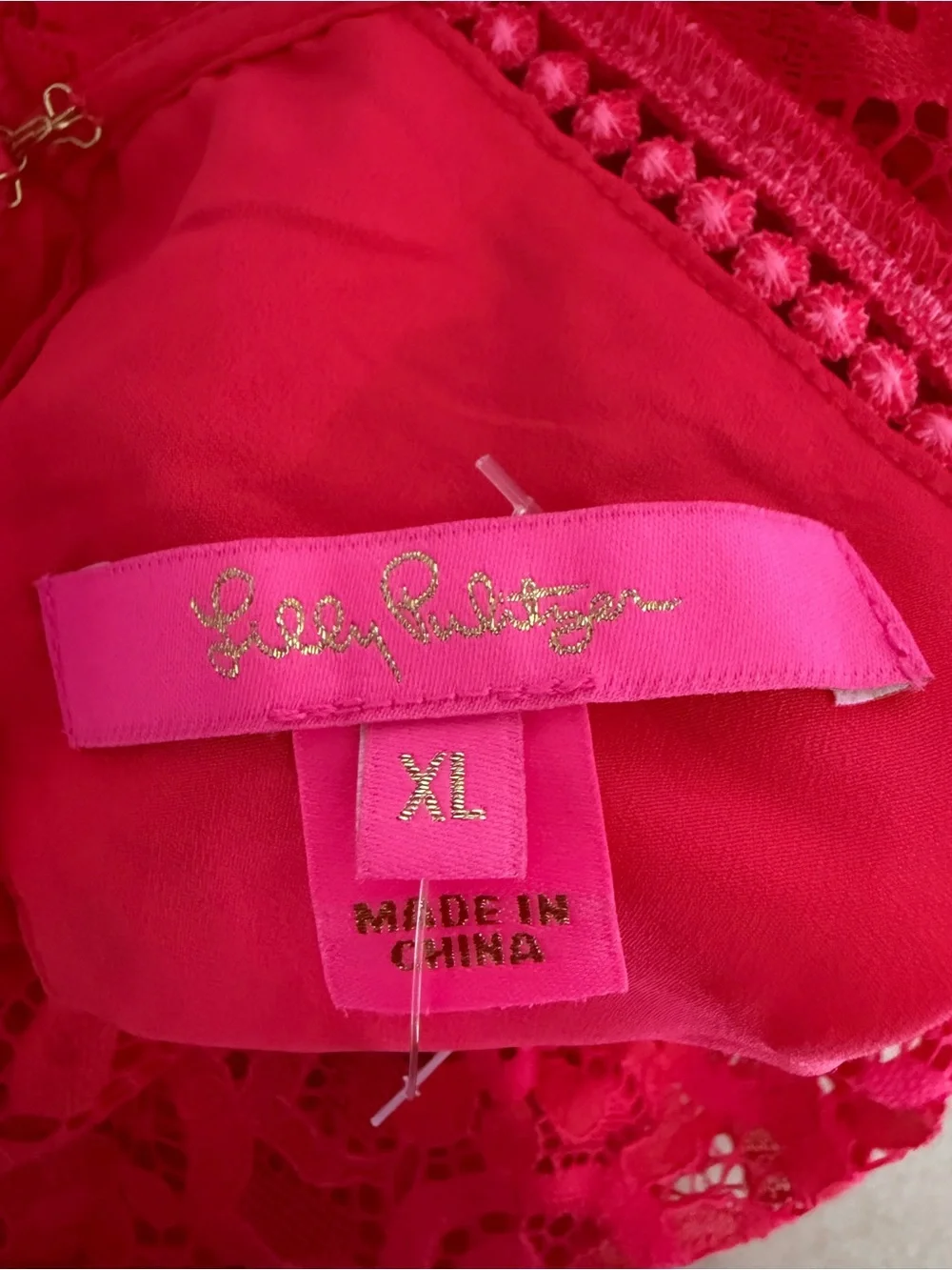 Lilly Pulitzer Ruby Red Averi Long Sleeve Lace Blouse Size XL 8944